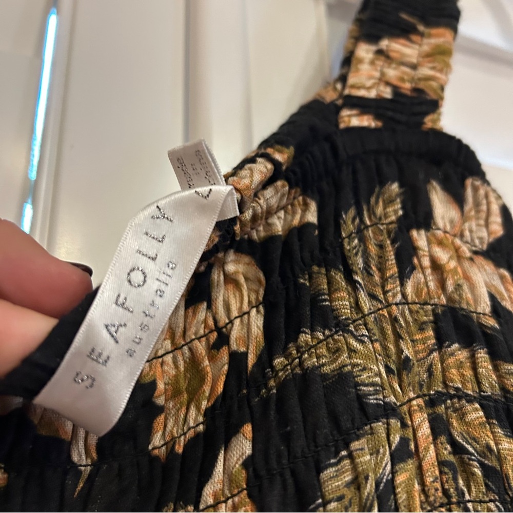 Seafolly Singapore Castaway Shirring Dress Black Tan Multi Size Large - Picture 5 of 9